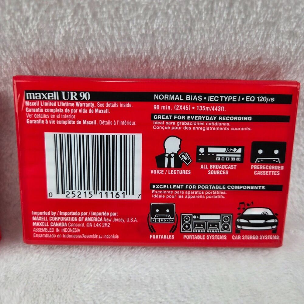 New MAXELL Normal Bias UR 90 Min Audio Cassette Tapes Lot of 2 Sealed - Picture 3 of 4